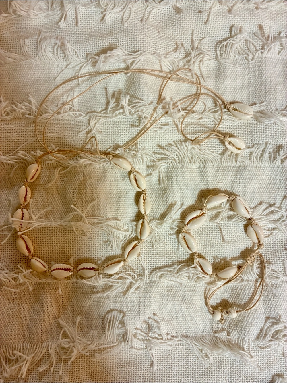 Shell Beaded Necklace and Bracelet Set - Cream